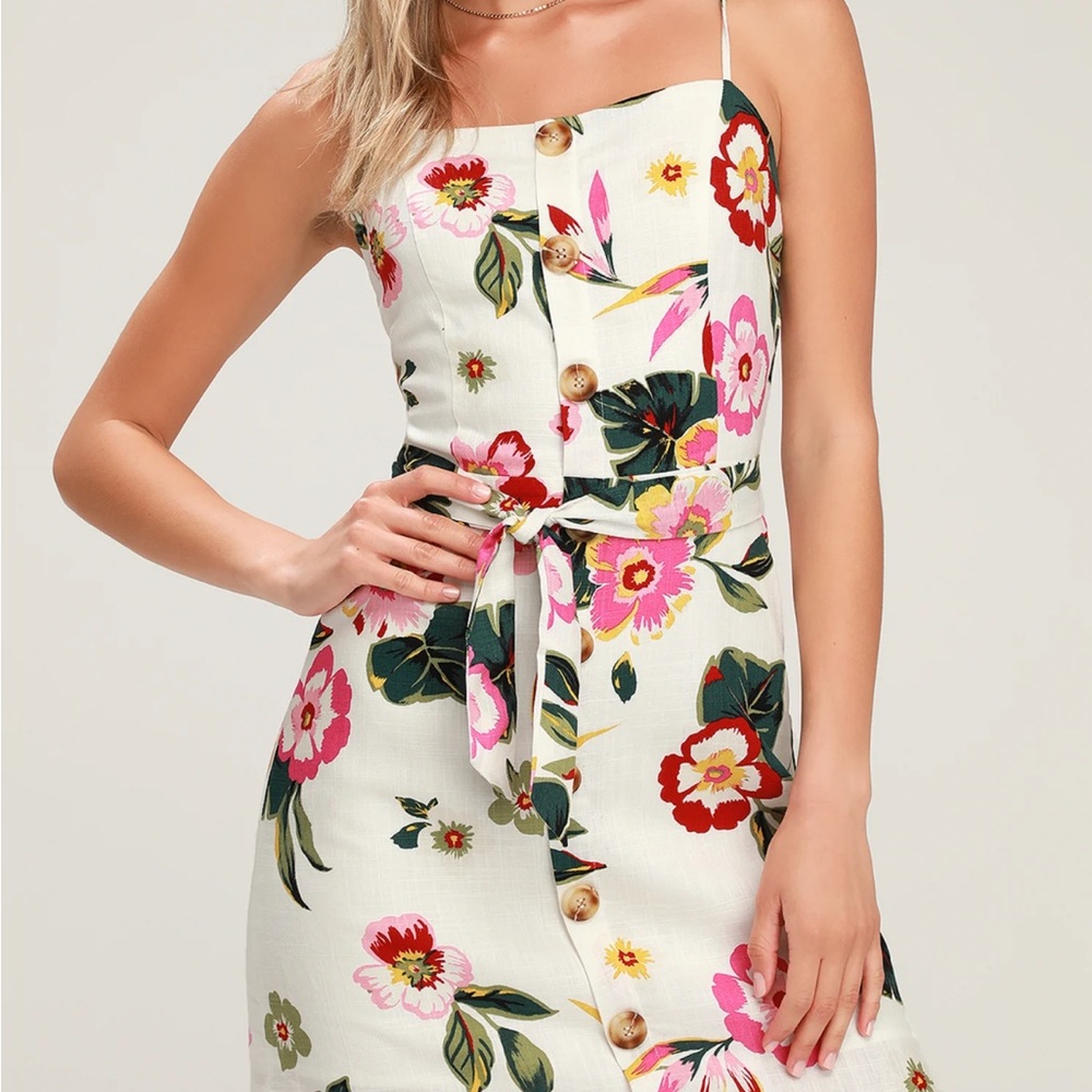 J.O.A. Tropical Breeze White Floral Print Mini Dress, Size Medium - Picture 3 of 8